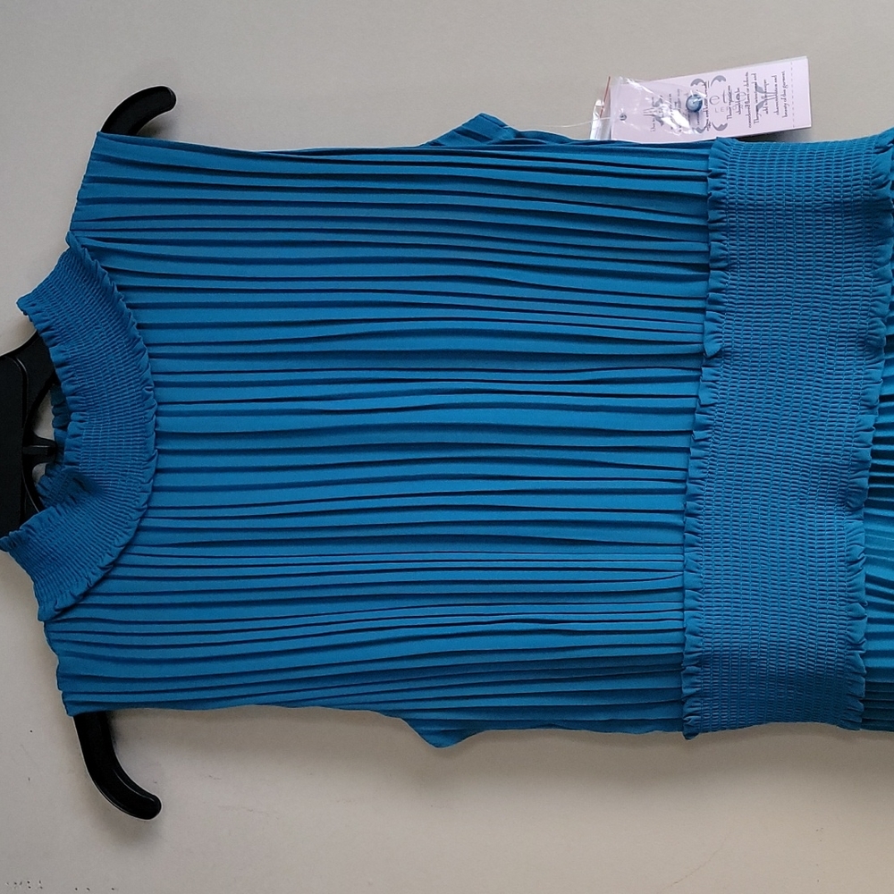 Nanette Nanette Lepore Teal Smocked Neck Pleated Sleeveless Dress 10 - Picture 8 of 15